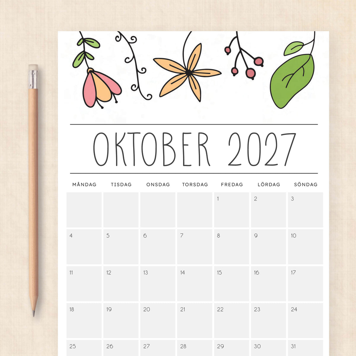 Kalender 2027 att skriva ut