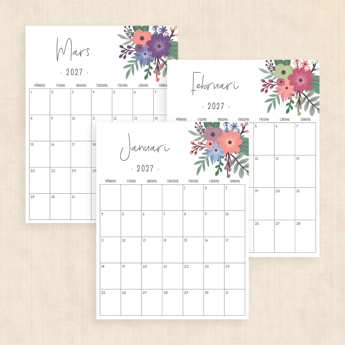 Kalender 2027 att skriva ut