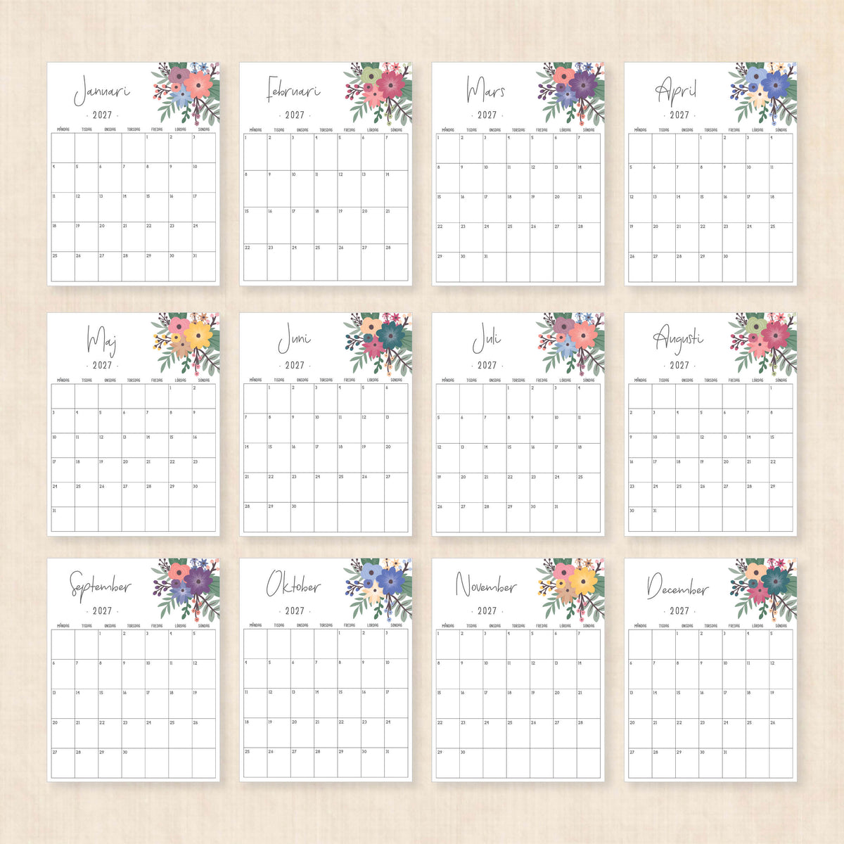 Kalender 2027 att skriva ut