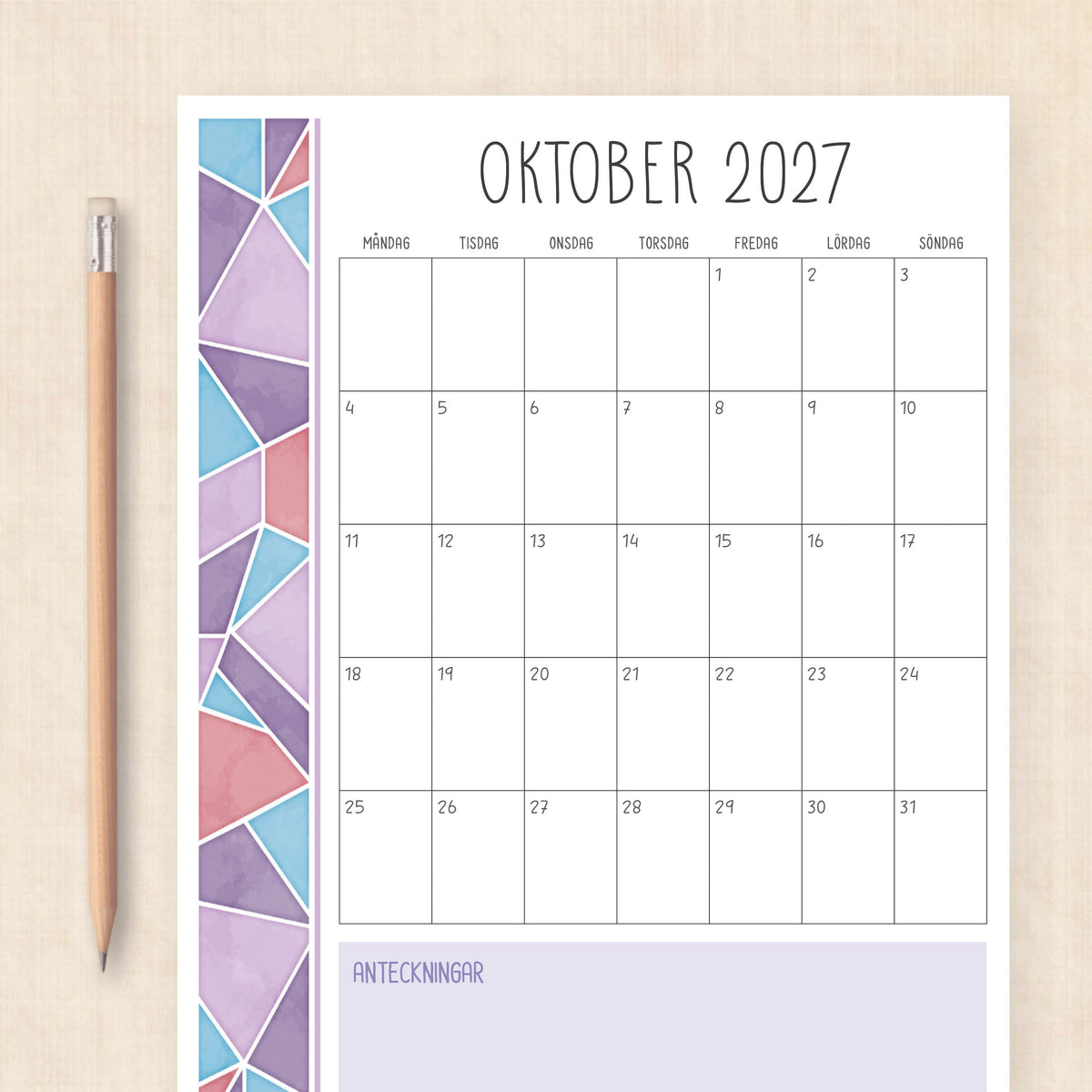 kalender 2027 att skriva ut