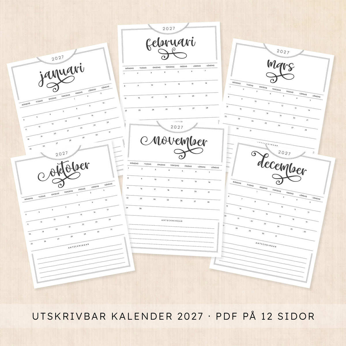 kalender 2027 att skriva ut