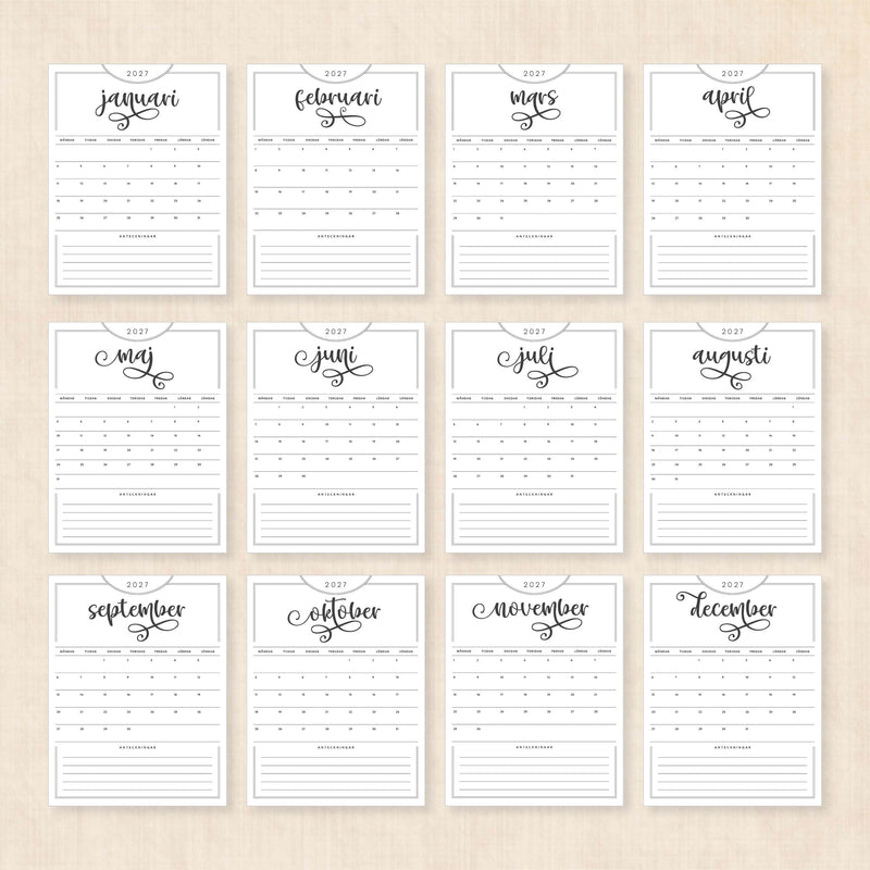 kalender 2027 att skriva ut