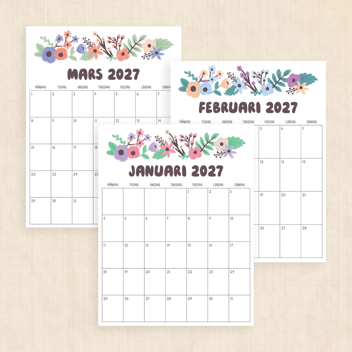 Kalender 2027 att skriva ut