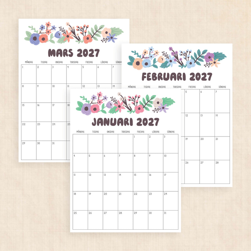 Kalender 2027 att skriva ut
