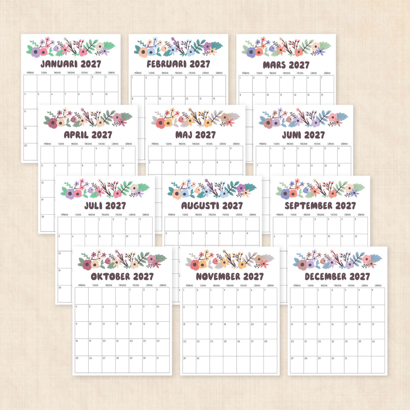 Kalender 2027 att skriva ut
