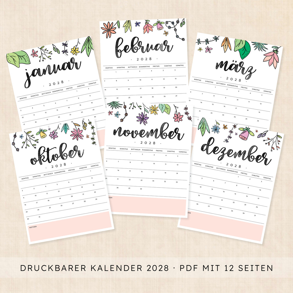 Kalender 2028 zum Ausdrucken
