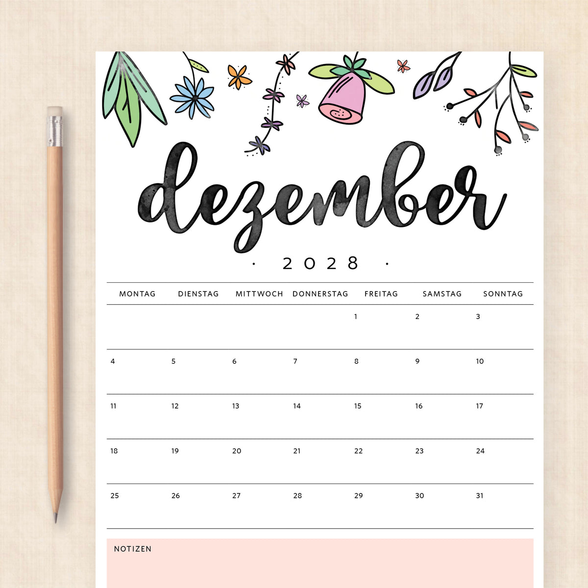 Kalender 2028 zum Ausdrucken
