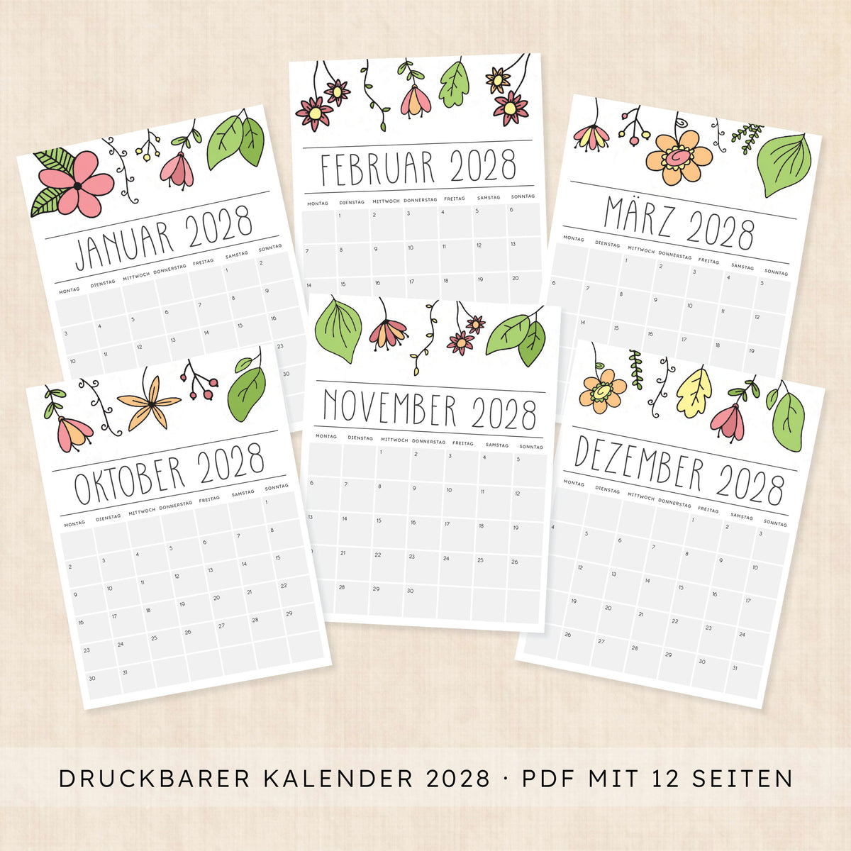 Kalender 2028 zum Ausdrucken
