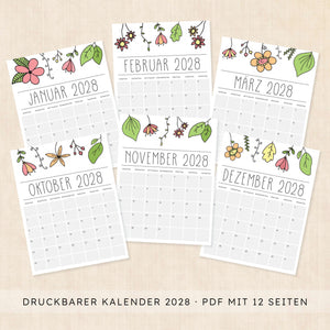 Kalender 2028 zum Ausdrucken