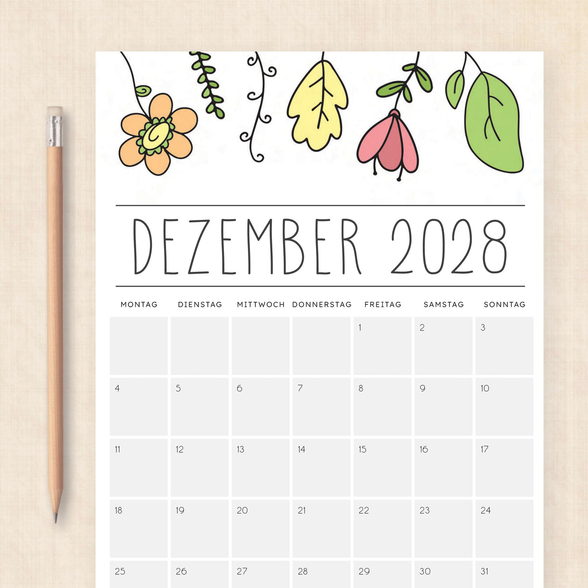 Kalender 2028 zum Ausdrucken