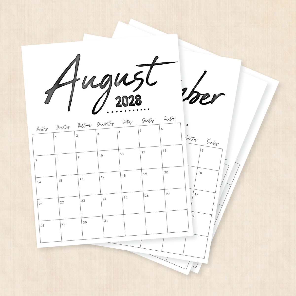 Kalender 2028 zum Ausdrucken