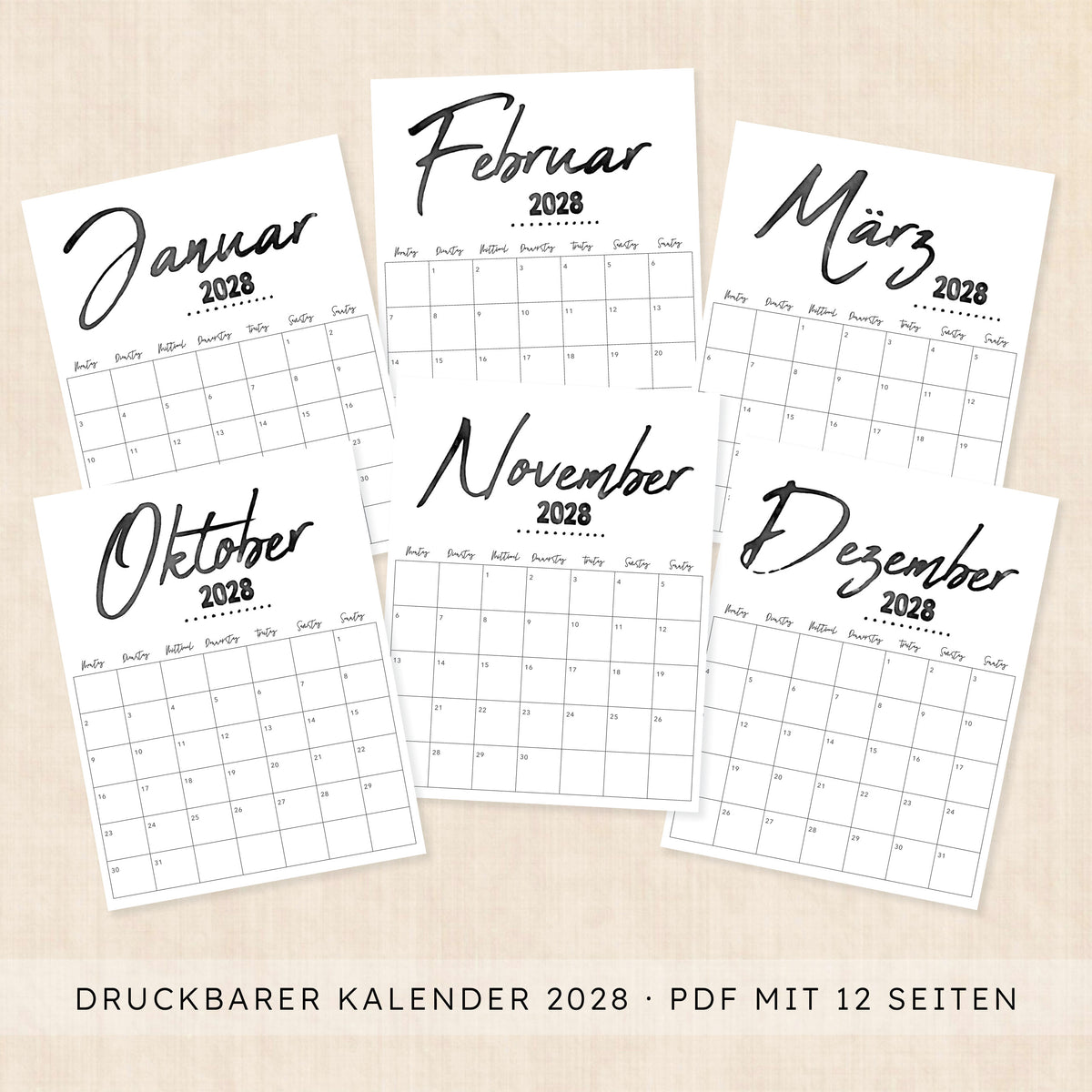 Kalender 2028 zum Ausdrucken