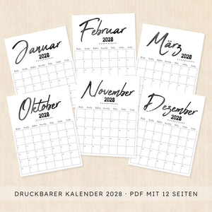 Kalender 2028 zum Ausdrucken