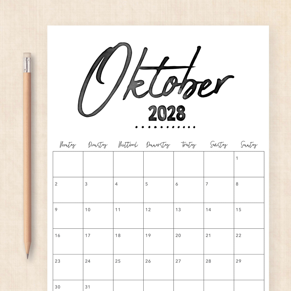 Kalender 2028 zum Ausdrucken