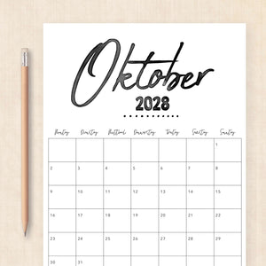 Kalender 2028 zum Ausdrucken