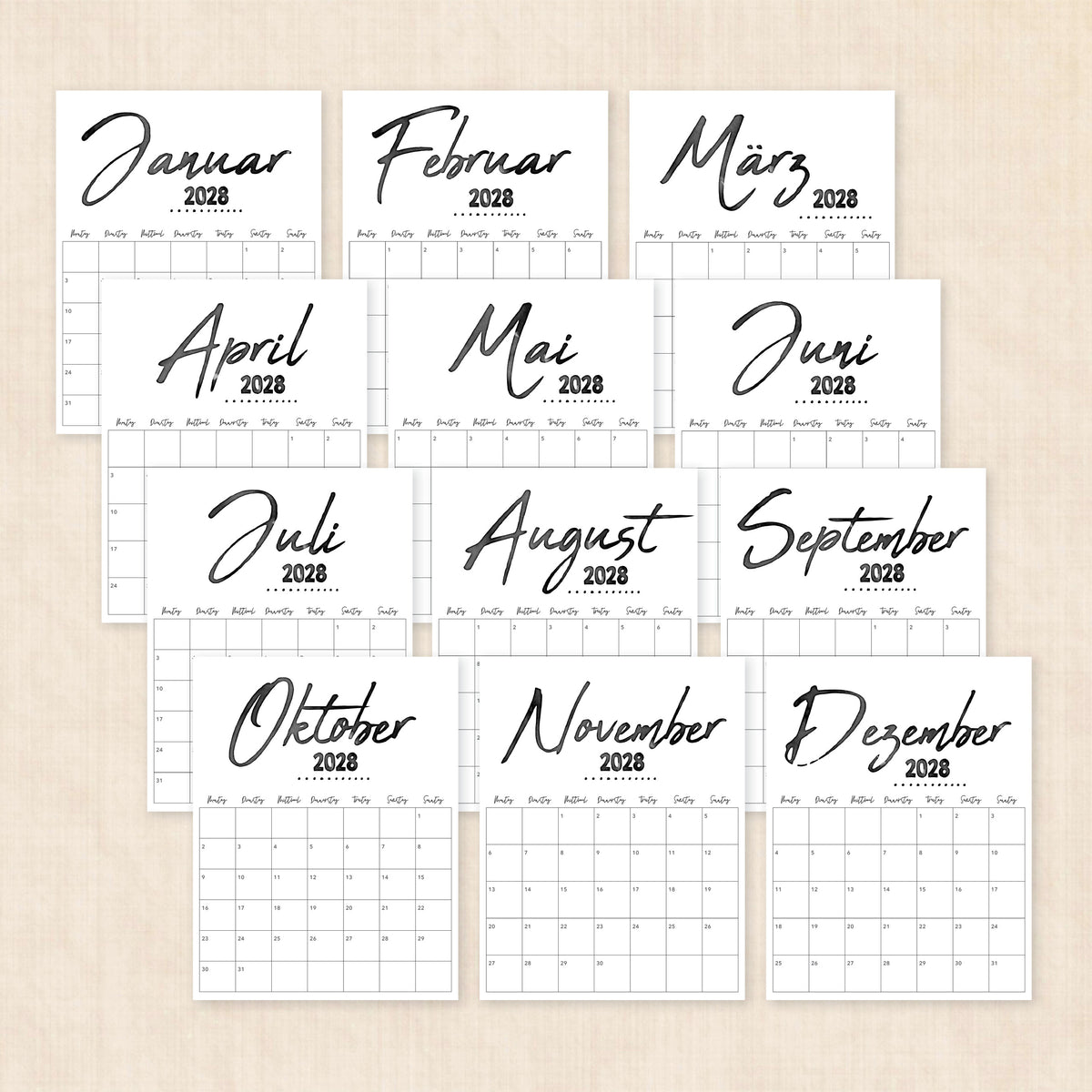 Kalender 2028 zum Ausdrucken