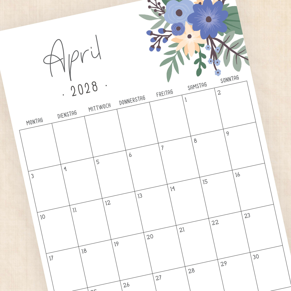 Kalender 2028 zum Ausdrucken