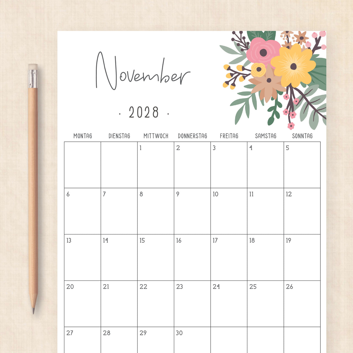 Kalender 2028 zum Ausdrucken