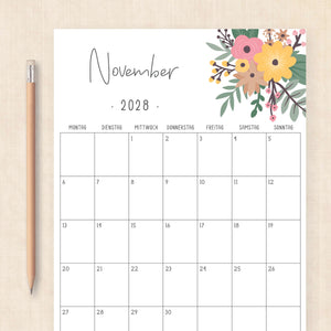 Kalender 2028 zum Ausdrucken