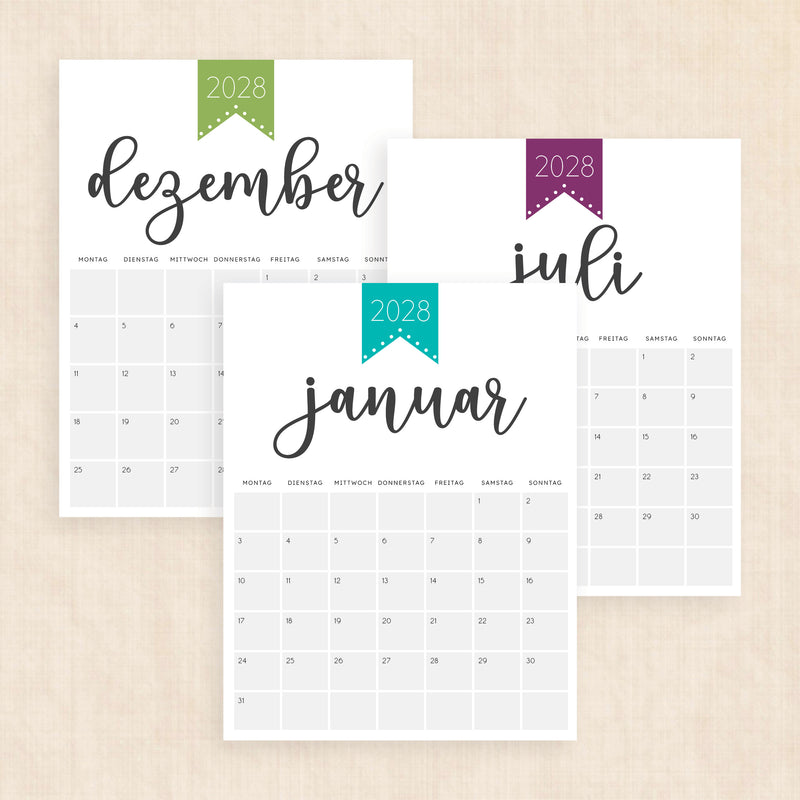 Kalender 2028 zum Ausdrucken