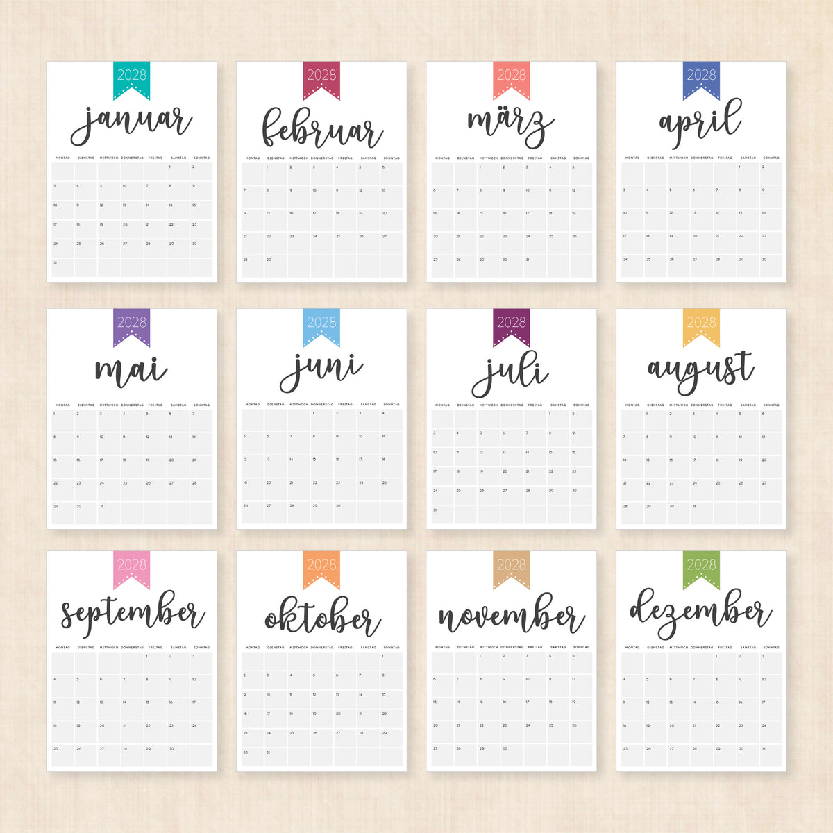 Kalender 2028 zum Ausdrucken