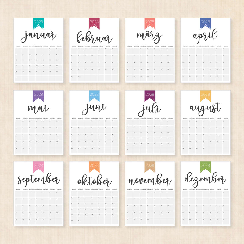 Kalender 2028 zum Ausdrucken
