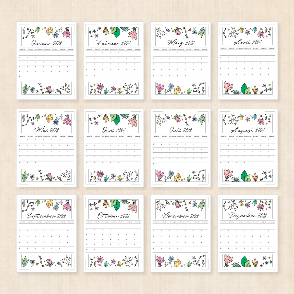 Kalender 2028 zum Ausdrucken