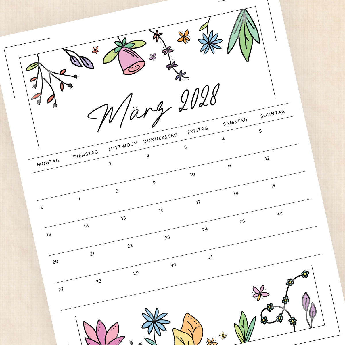 Kalender 2028 zum Ausdrucken