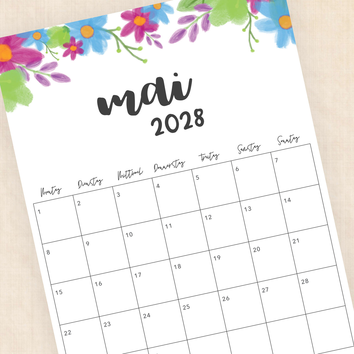 Kalender 2028 zum Ausdrucken