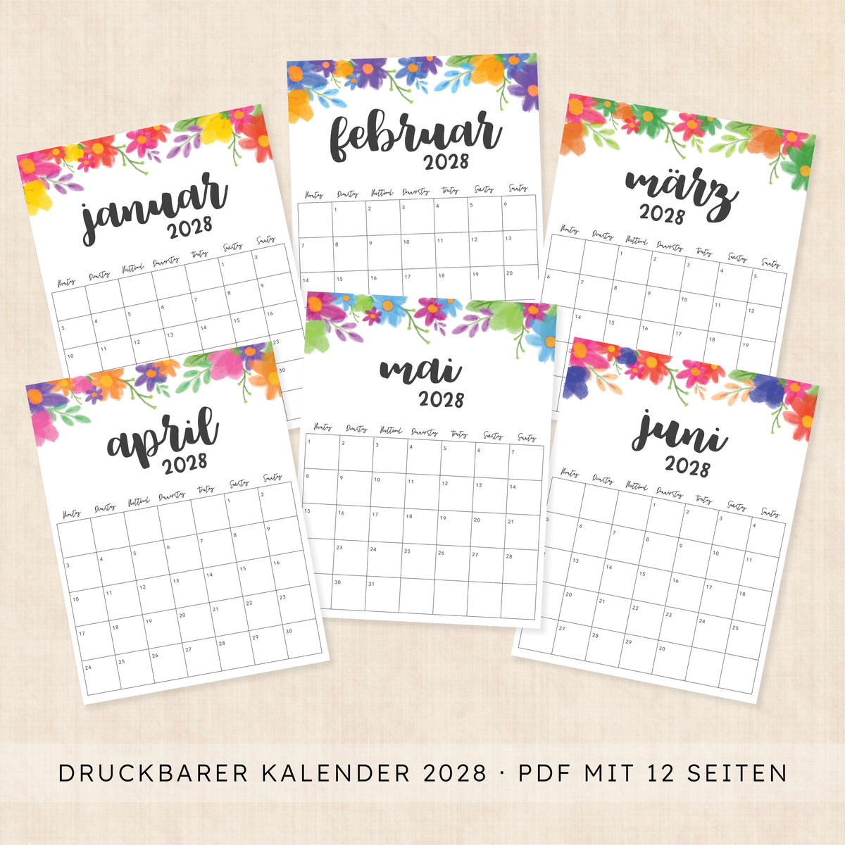 Kalender 2028 zum Ausdrucken