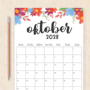 Kalender 2028 zum Ausdrucken