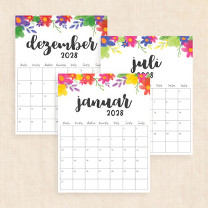 Kalender 2028 zum Ausdrucken