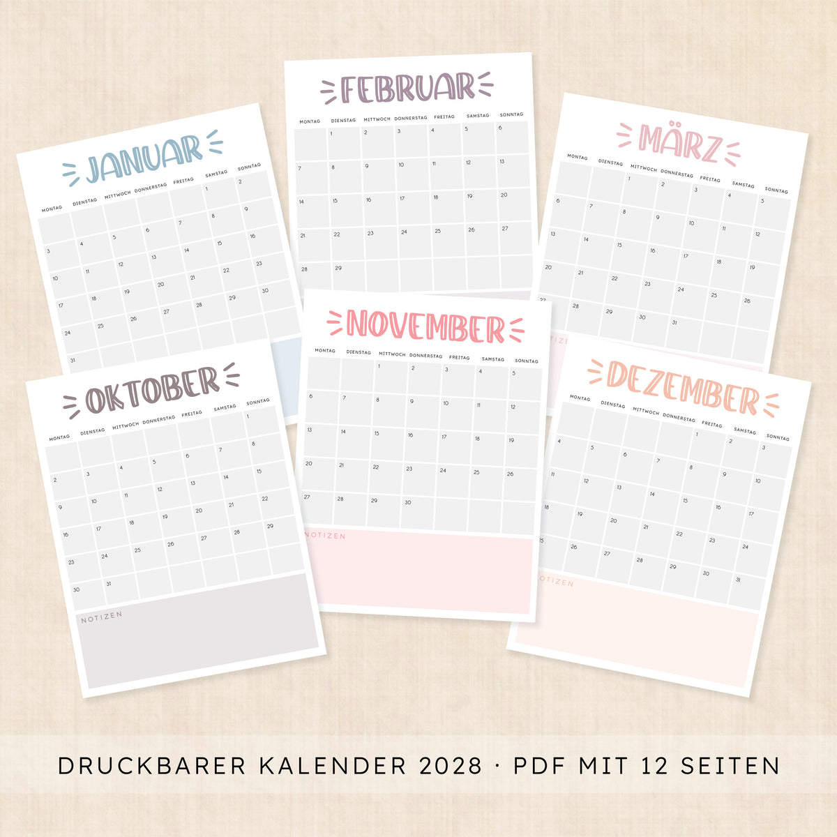 Kalender 2028 zum Ausdrucken
