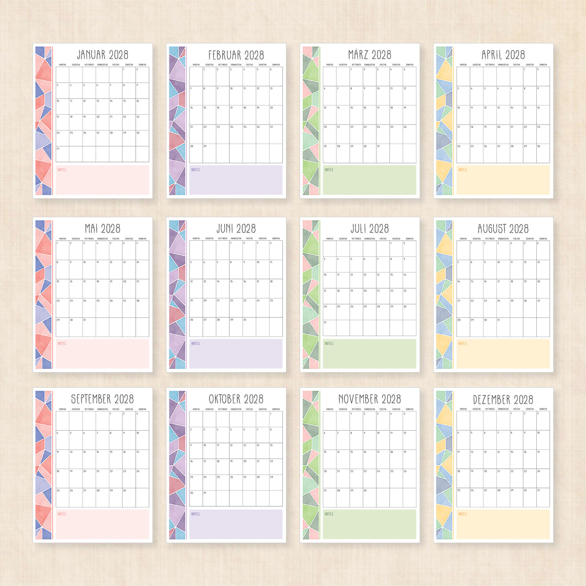 Kalender 2028 zum Ausdrucken
