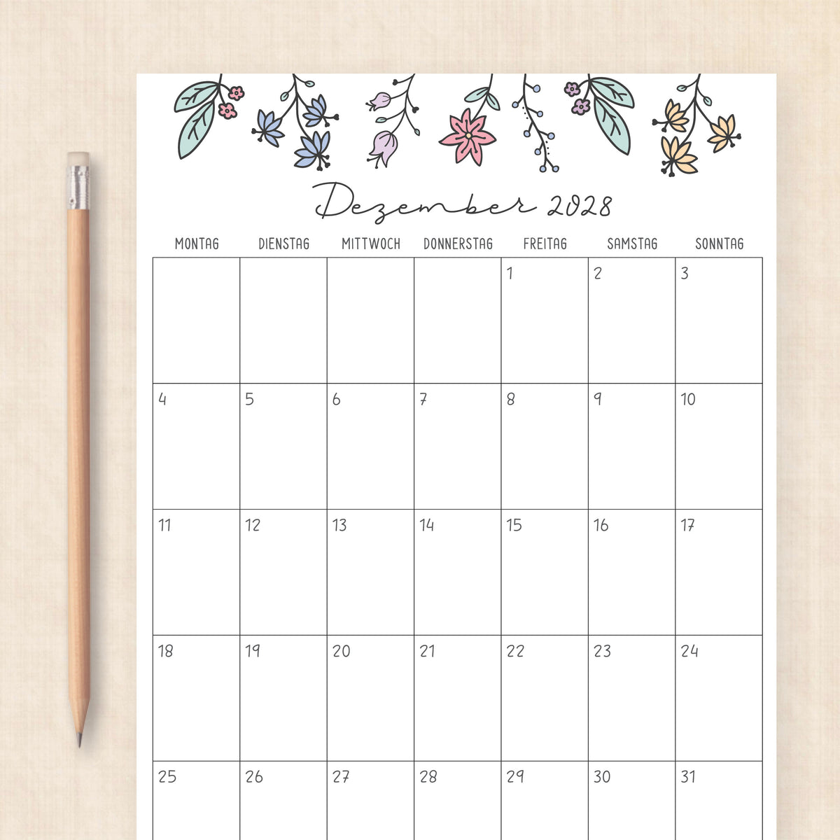 Kalender 2028 zum Ausdrucken