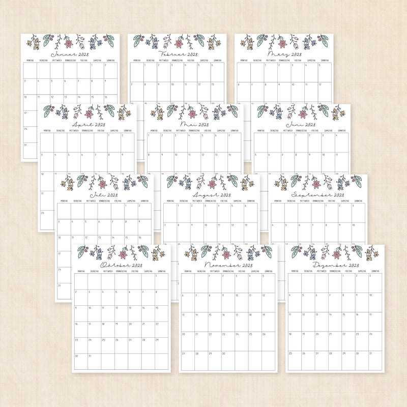 Kalender 2028 zum Ausdrucken