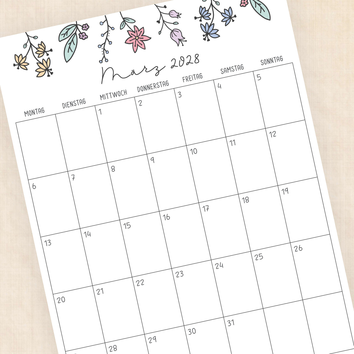 Kalender 2028 zum Ausdrucken