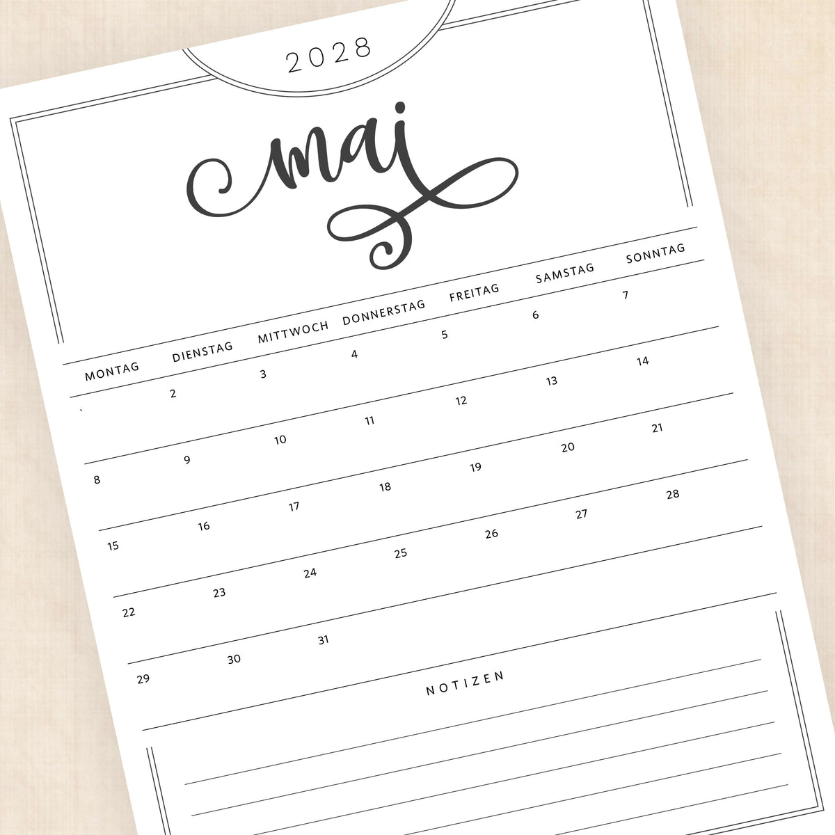 Kalender 2028 zum Ausdrucken
