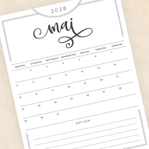 Kalender 2028 zum Ausdrucken
