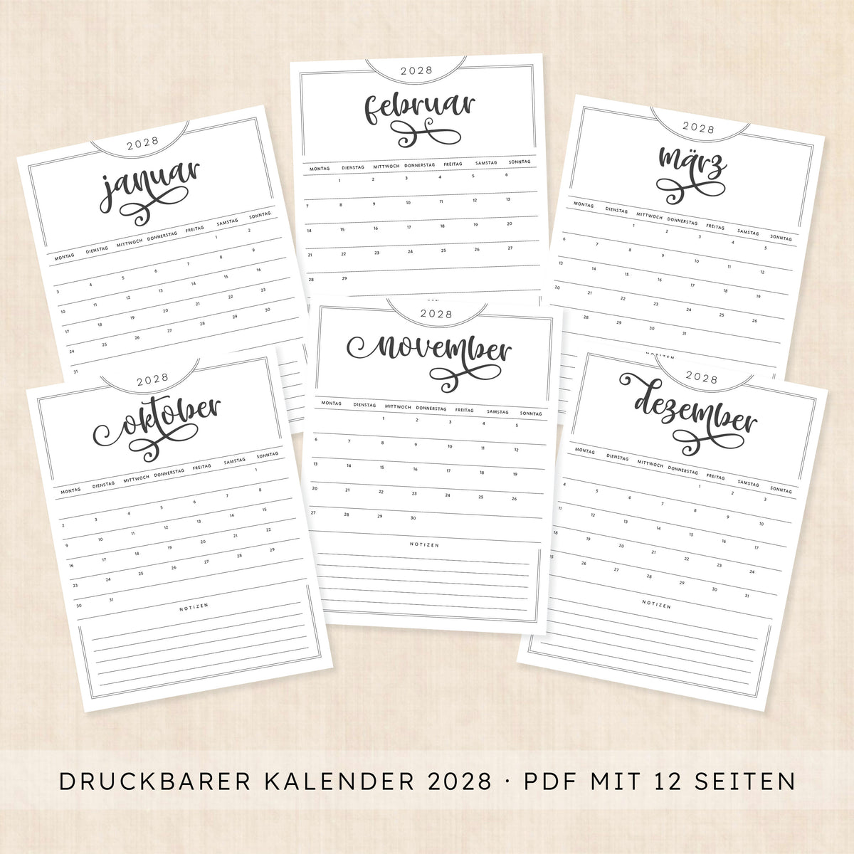 Kalender 2028 zum Ausdrucken