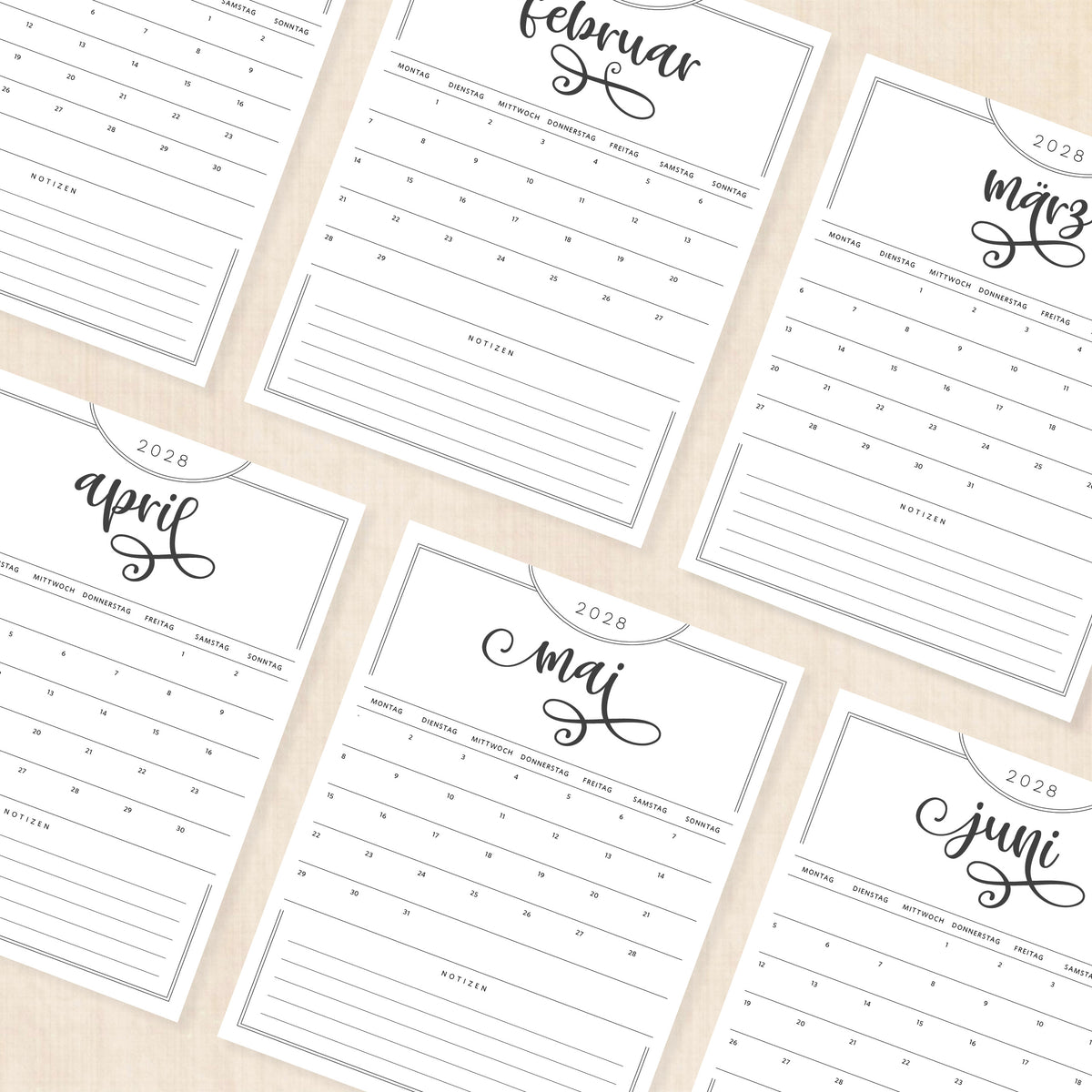 Kalender 2028 zum Ausdrucken