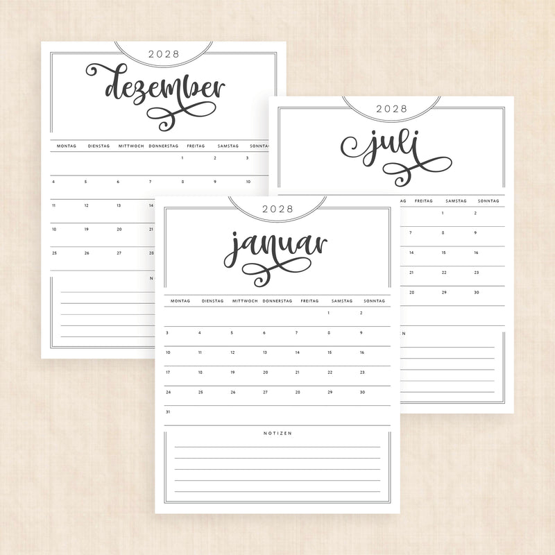 Kalender 2028 zum Ausdrucken