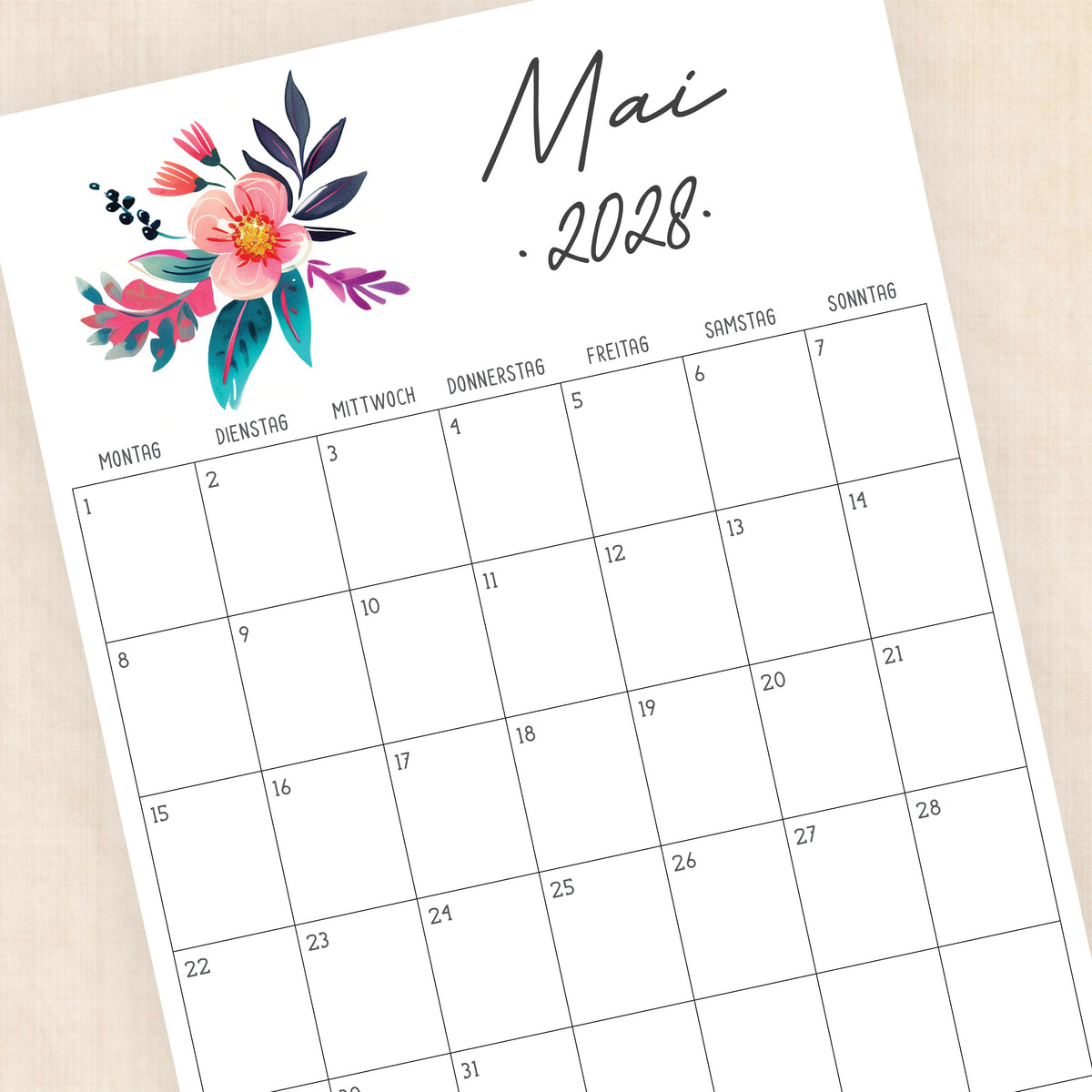 Kalender 2028 zum Ausdrucken