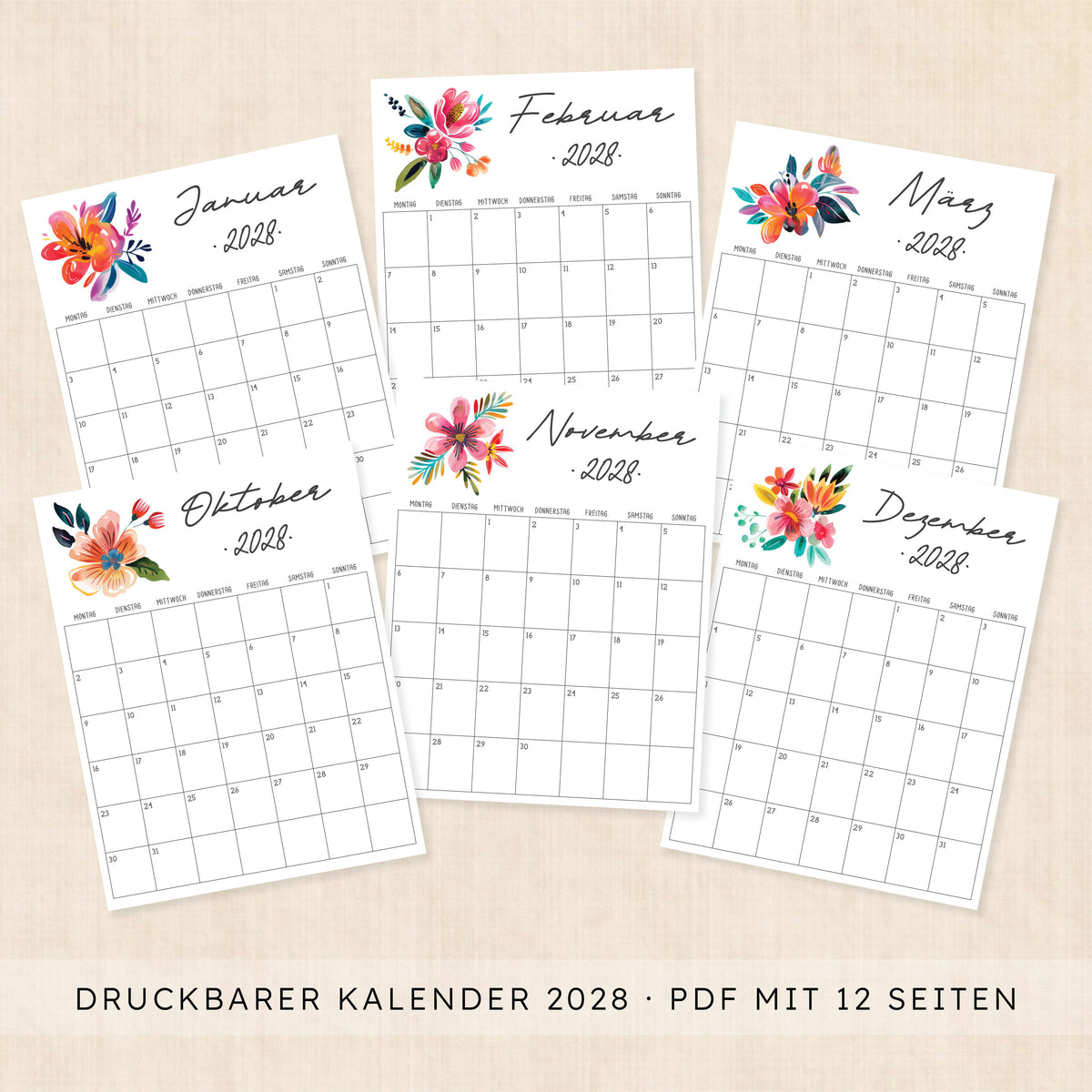 Kalender 2028 zum Ausdrucken