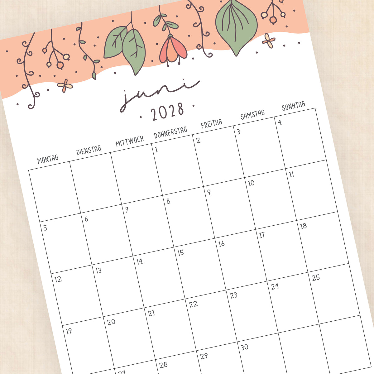 Kalender 2028 zum Ausdrucken