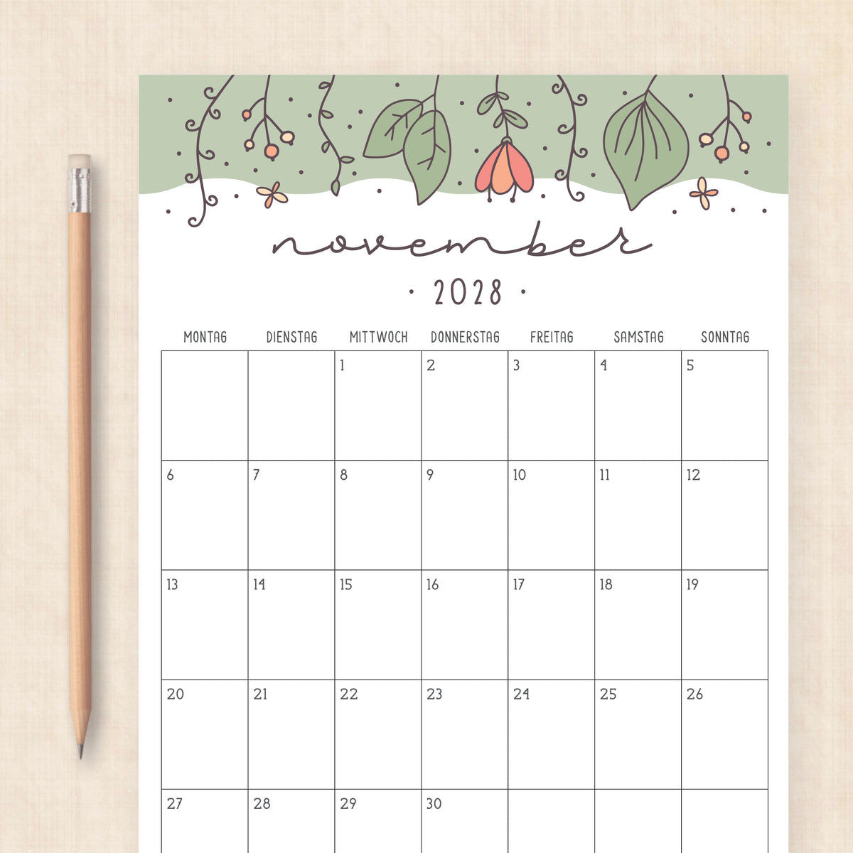 Kalender 2028 zum Ausdrucken