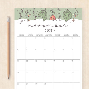 Kalender 2028 zum Ausdrucken
