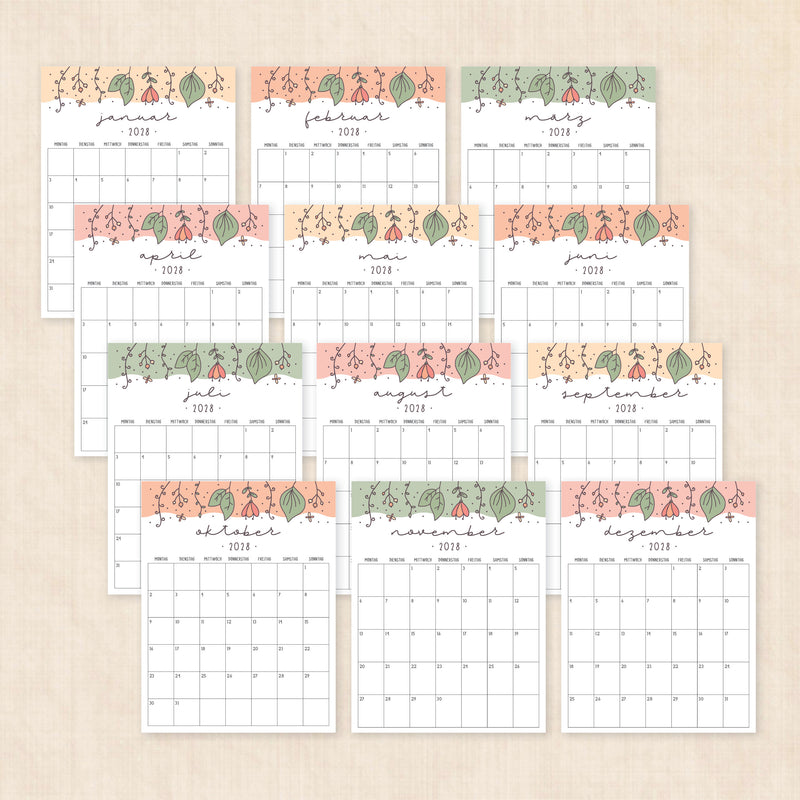 Kalender 2028 zum Ausdrucken