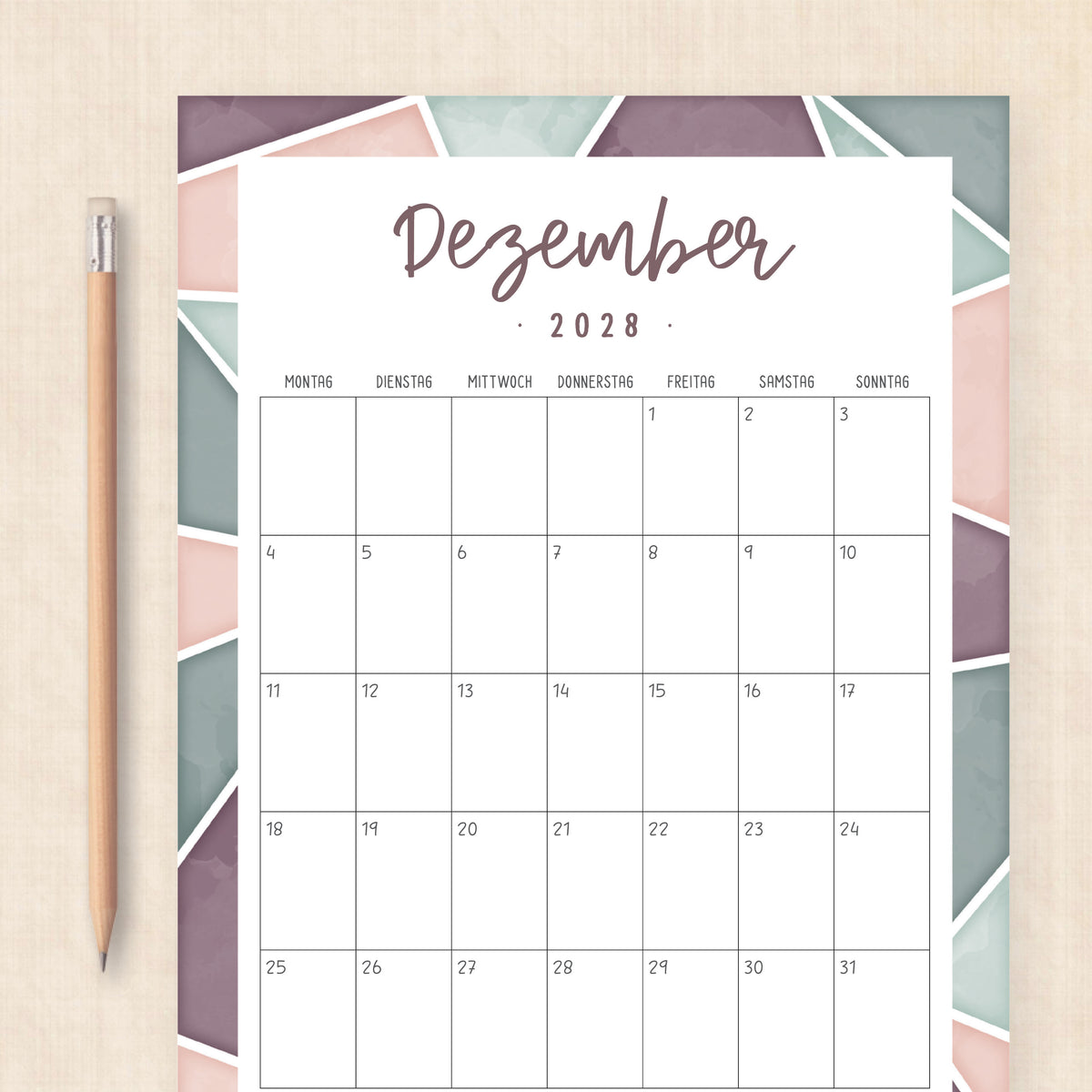 Kalender 2028 zum Ausdrucken