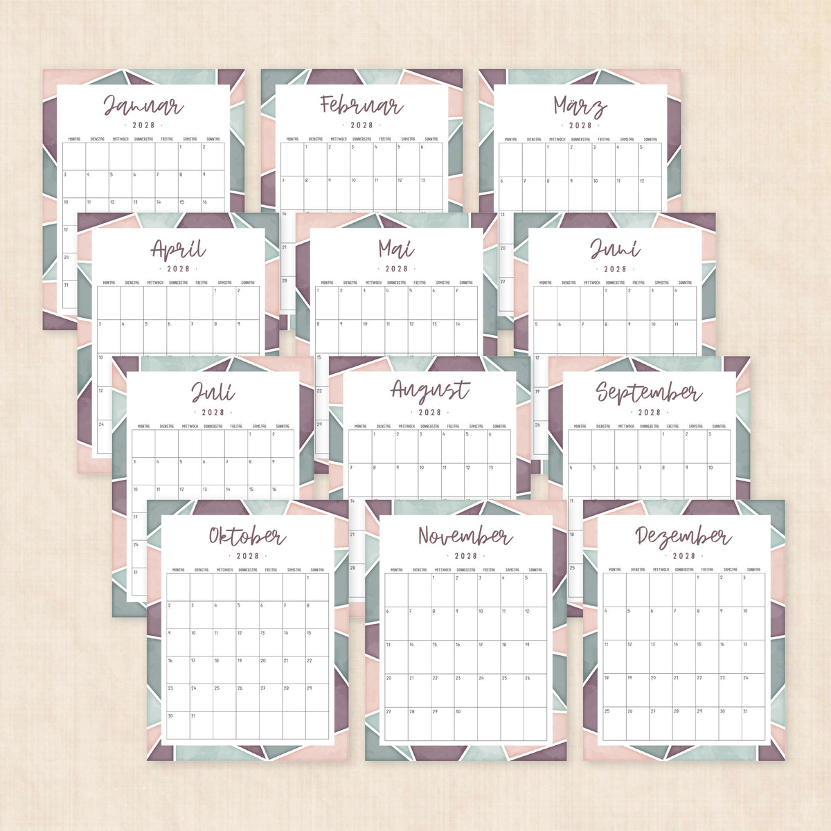 Kalender 2028 zum Ausdrucken